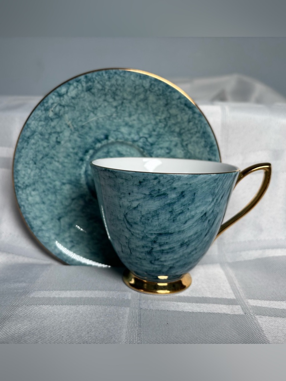 Vintage Royal Albert Gossamer Teal Porcelain Teacup with Saucer